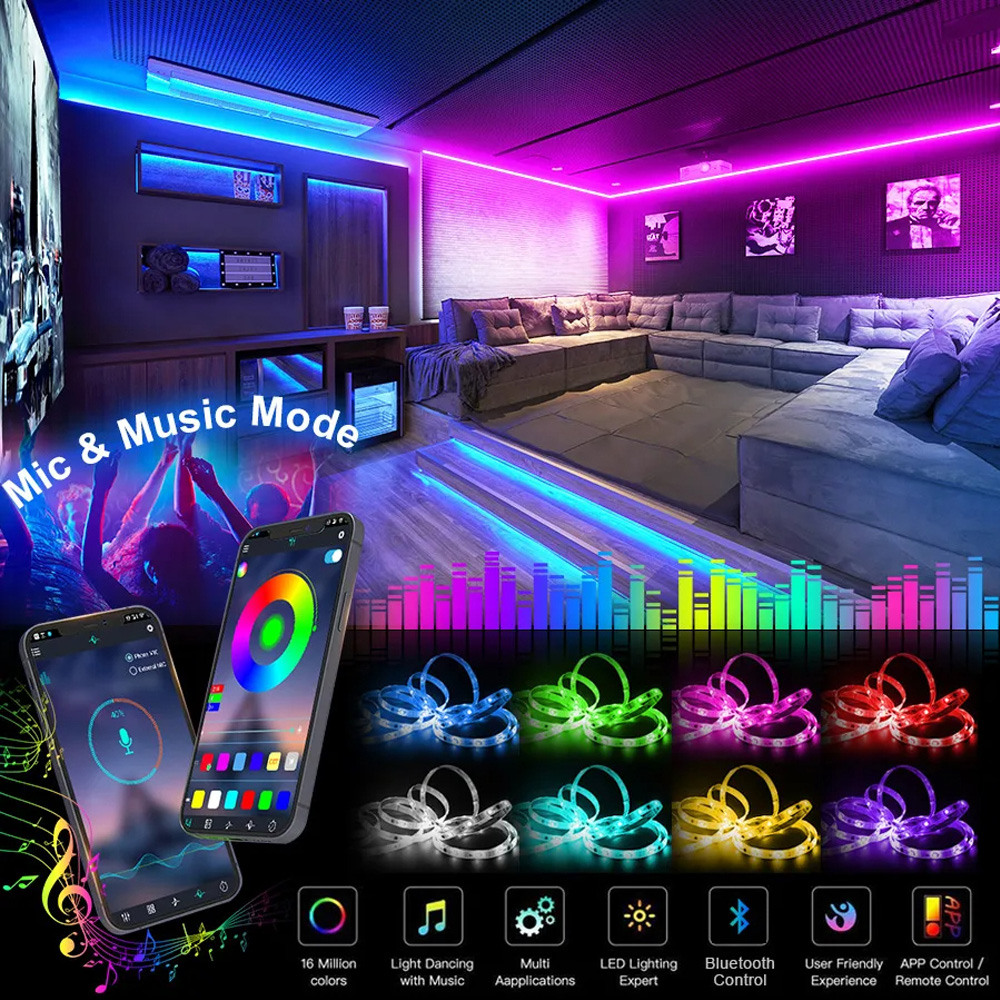 Color RGB 5050 LED Strip Bluet - Gaming Accessories Wall ulasan dan harga