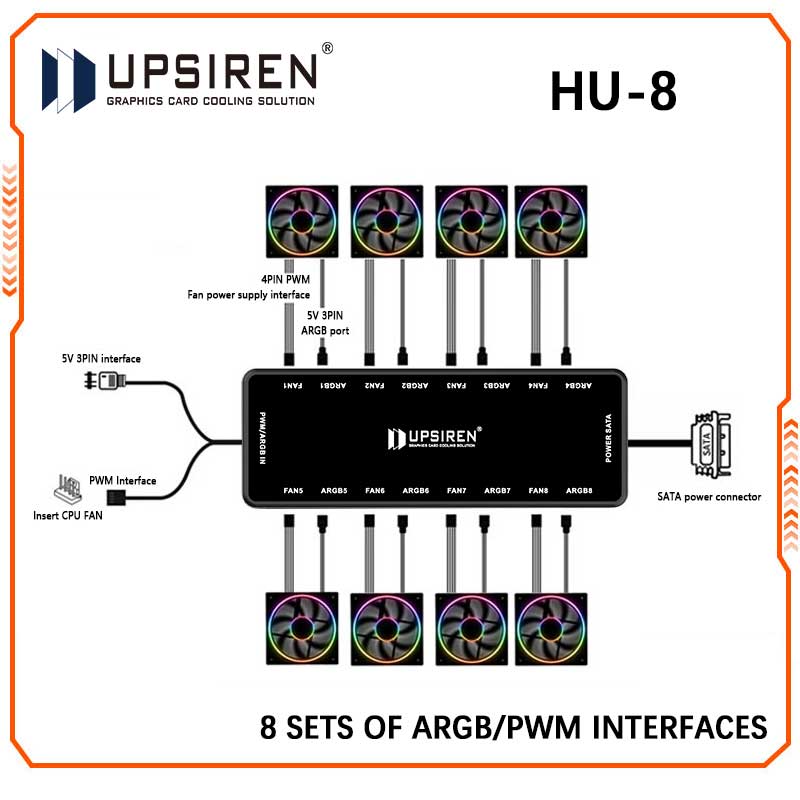 UPSIREN HU-8 Chassis Fan Hub，8 - Fan Hub Rgb Controller ulasan dan harga